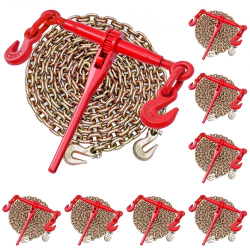 Ratchet Chain Binder, 10 mm x 3 m G80 Chains, 4173 kg Working Load of Ratchet Load Binder, Chains and Binders Set, Tie Down Hauling Chain Binders for Hauling, Towing, Logging, Lifting