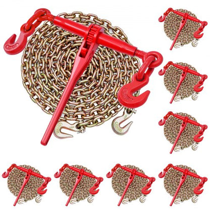 Ratchet Chain Binder, 10 mm x 3 m G80 Chains, 4173 kg Working Load of Ratchet Load Binder, Chains and Binders Set, Tie Down Hauling Chain Binders for Hauling, Towing, Logging, Lifting