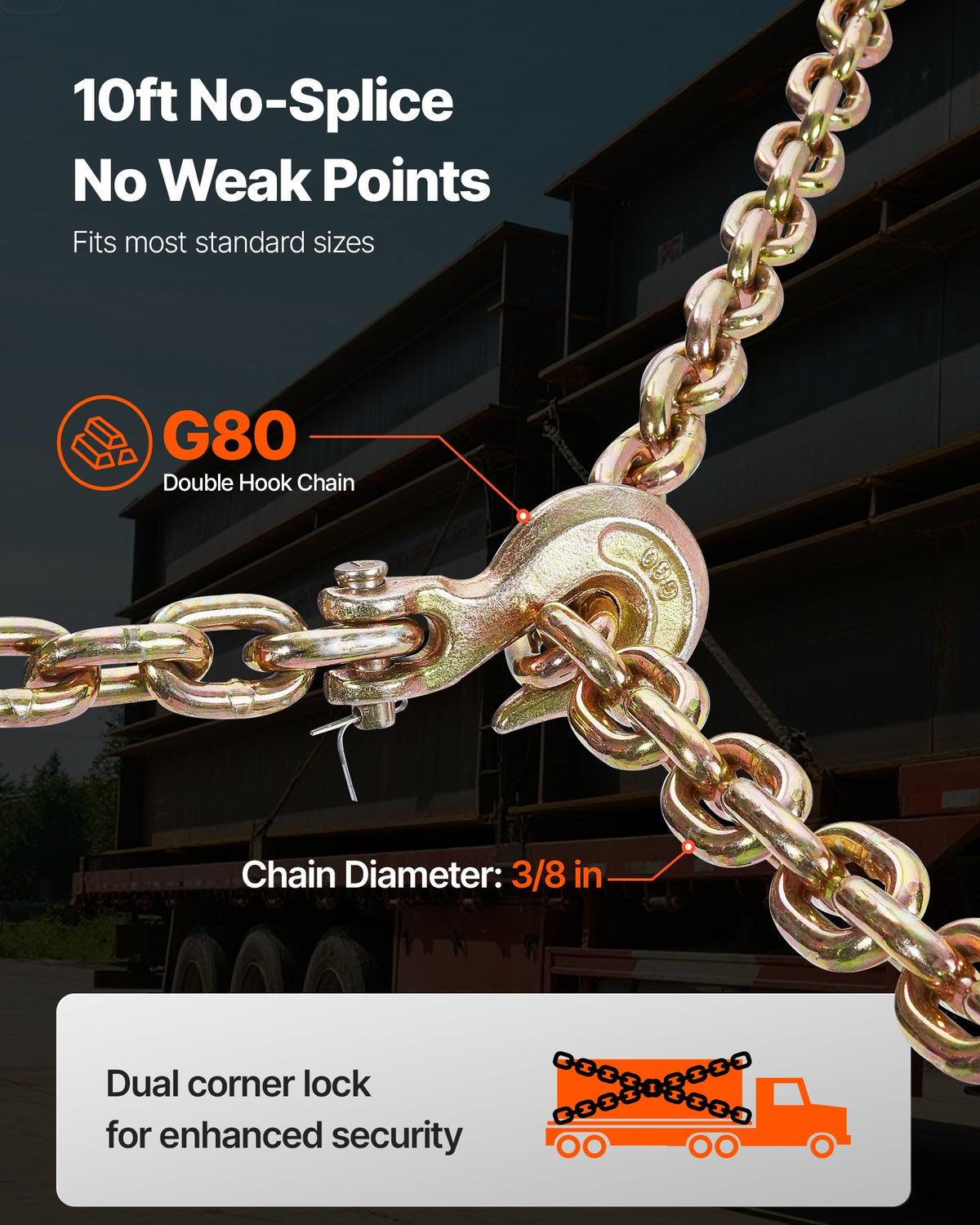 Ratchet Chain Binder, 10 mm x 3 m G80 Chains, 4173 kg Working Load of Ratchet Load Binder, Chains and Binders Set, Tie Down Hauling Chain Binders for Hauling, Towing, Logging, Lifting