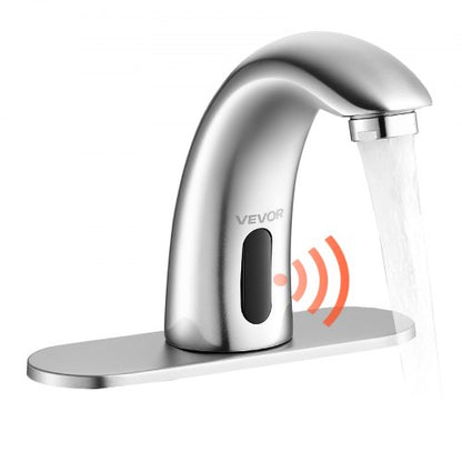 Touchless Bathroom Sink Faucet, Automatic Motion Sensor Restroom Toilet Faucet with Hole Cover Plate, Battery Operated,Adjustable Temp for 9.5 mm Pipe Commercial Lavatory,Brushed Nickel Silver