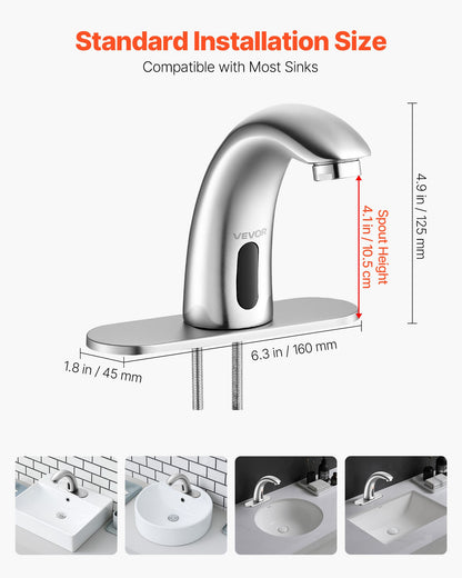 Touchless Bathroom Sink Faucet, Automatic Motion Sensor Restroom Toilet Faucet with Hole Cover Plate, Battery Operated,Adjustable Temp for 9.5 mm Pipe Commercial Lavatory,Brushed Nickel Silver