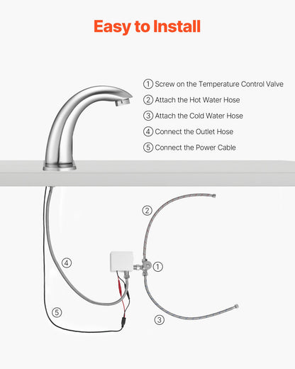Touchless Bathroom Sink Faucet, Automatic Motion Sensor Restroom Toilet Faucet with Hole Cover Plate, Battery Operated,Adjustable Temp for 9.5 mm Pipe Commercial Lavatory,Brushed Nickel Silver