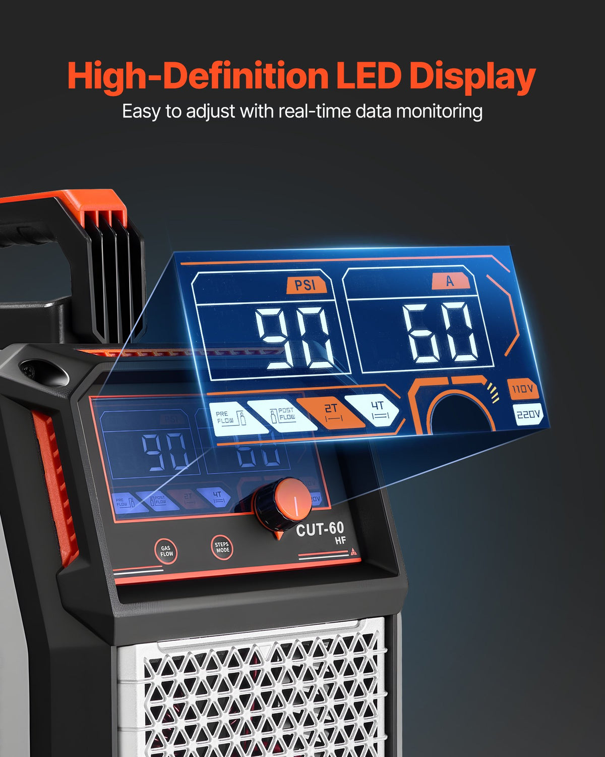Plasmaskärare, 60A plasmaskärmaskin, digital display IGBT-inverterkapmaskin med 2T/4T-funktion och justerbar PA/PT-tid för industriellt bruk (400V 3-fas strömförsörjning)