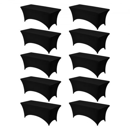 10-pack bordsdukar för 1,8 meter rektangulära evenemang, skrynkelresistenta svarta stretchdukar, tvättbara spandexdukar, för fest, bröllop, cocktail, bankett, festival