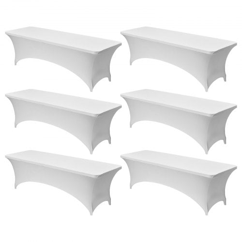 6 Pack Table Cloth for 8FT Rectangular Fitted Events, Wrinkle-Resistant Stretch White Table Covers, Washable Spandex Tablecloth Protector, for Party, Wedding, Cocktail, Banquet, Festival
