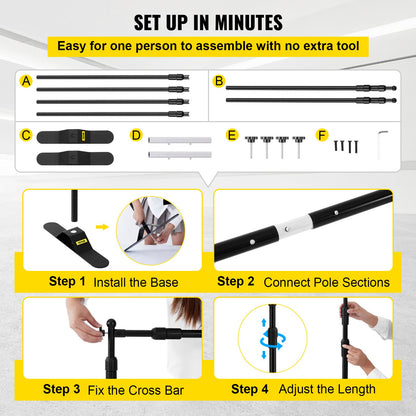 243.8 cm Backdrop Banner Stand Step and Repeat Adjustable Telescopic Lightweight Trade Show Display Wall Exhibitor with Carrying Bag