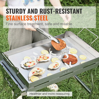 Stekpanna för spishäll, 63 x 40 cm, förkryddat stekpanna i rostfritt stål, rektangulär stekpanna med dubbel brännare, non-stick familjekokkärl med handtag och oljespår, för grill, gasgrill, silver