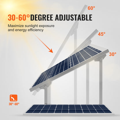 Monteringsfästen för solpaneler, 30°-60° justerbara flerdelade solpanelfästen för 1-4 solpaneler, markmonterat solpanelstativ i kolstål för gårdar, husbilar, båtar, off-grid-system