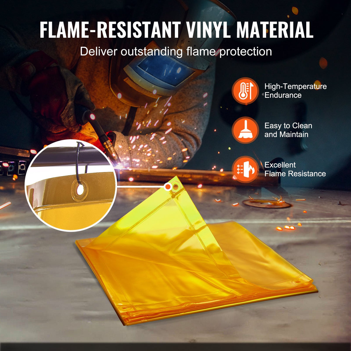 Svetsnät med ram, 6' x 8' svetsridånät, flamskyddad svetsskyddsnät i vinyl på 4 vridhjul (2 låsbara), rörlig och professionell för verkstad/industri, gul