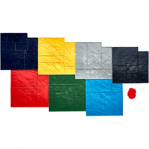 Betongstämpelsmatta, 24 x 24 tum, 7 st. Betongtextureringsskinn Polyuretanstämpel Stenplattetexturmatta, Skiffergolv Avtryck Sömlös Stämpel Betongformar för Utomhusdekoration, Flerfärgad