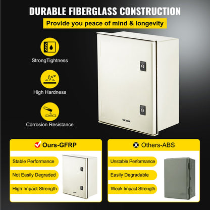 NEMA glasfiberkapsling, 40x30x20 cm NEMA 4X elbox i glasfiber, IP66 vattentät och dammtät, kopplingsbox för utomhus-/inomhusbruk, med monteringsplatta