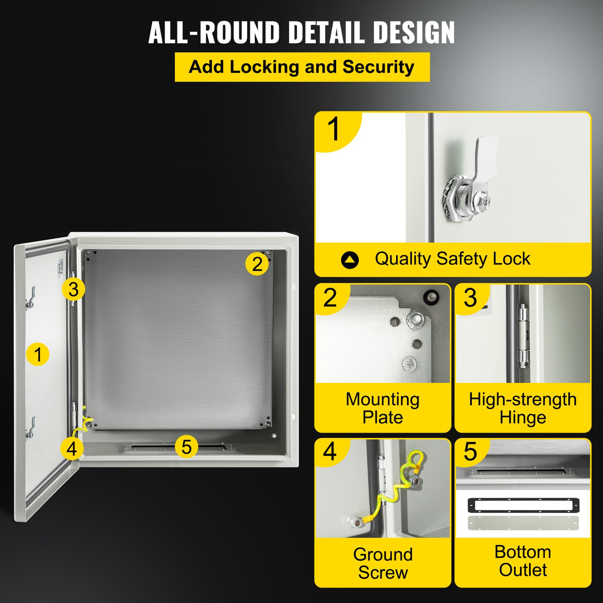 NEMA Steel Enclosure, 60x60x20 cm NEMA 4X Steel Electrical Box, IP66 Waterproof & Dustproof, Outdoor/Indoor Electrical Junction Box, with Mounting Plate