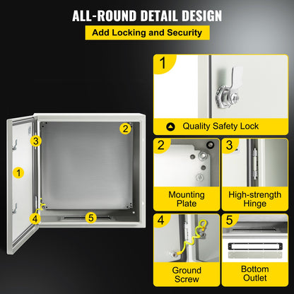 NEMA Steel Enclosure, 60x60x20 cm NEMA 4X Steel Electrical Box, IP66 Waterproof & Dustproof, Outdoor/Indoor Electrical Junction Box, with Mounting Plate