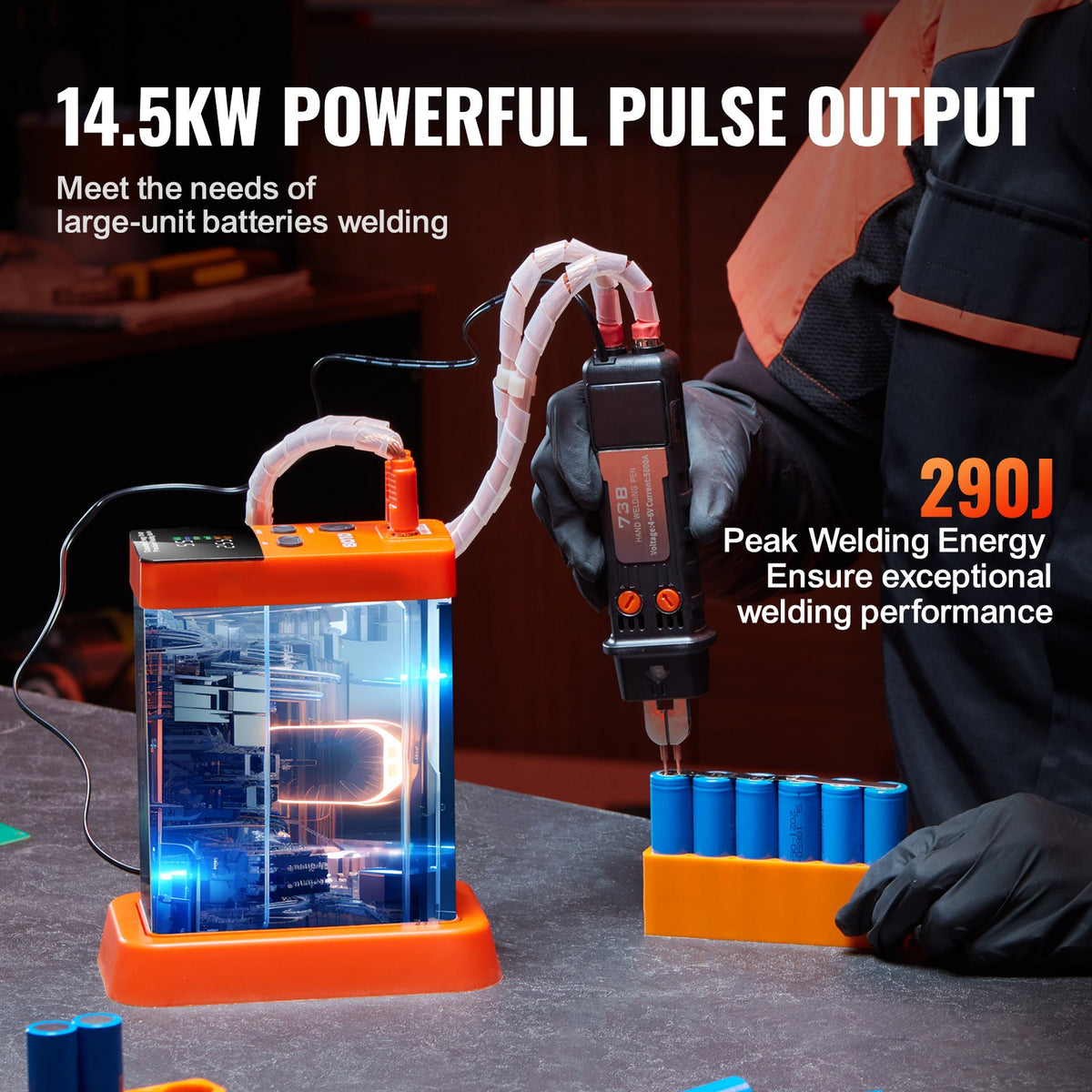 Batteripunktsvets, 14,5 kW kondensatorenergilagringspulsbatteripunktsvets med 73B-svetspenna, 801D högeffektspunktsvetsutrustning och 2 svetslägen för 0,1-0,3 mm ren nickel, batterier