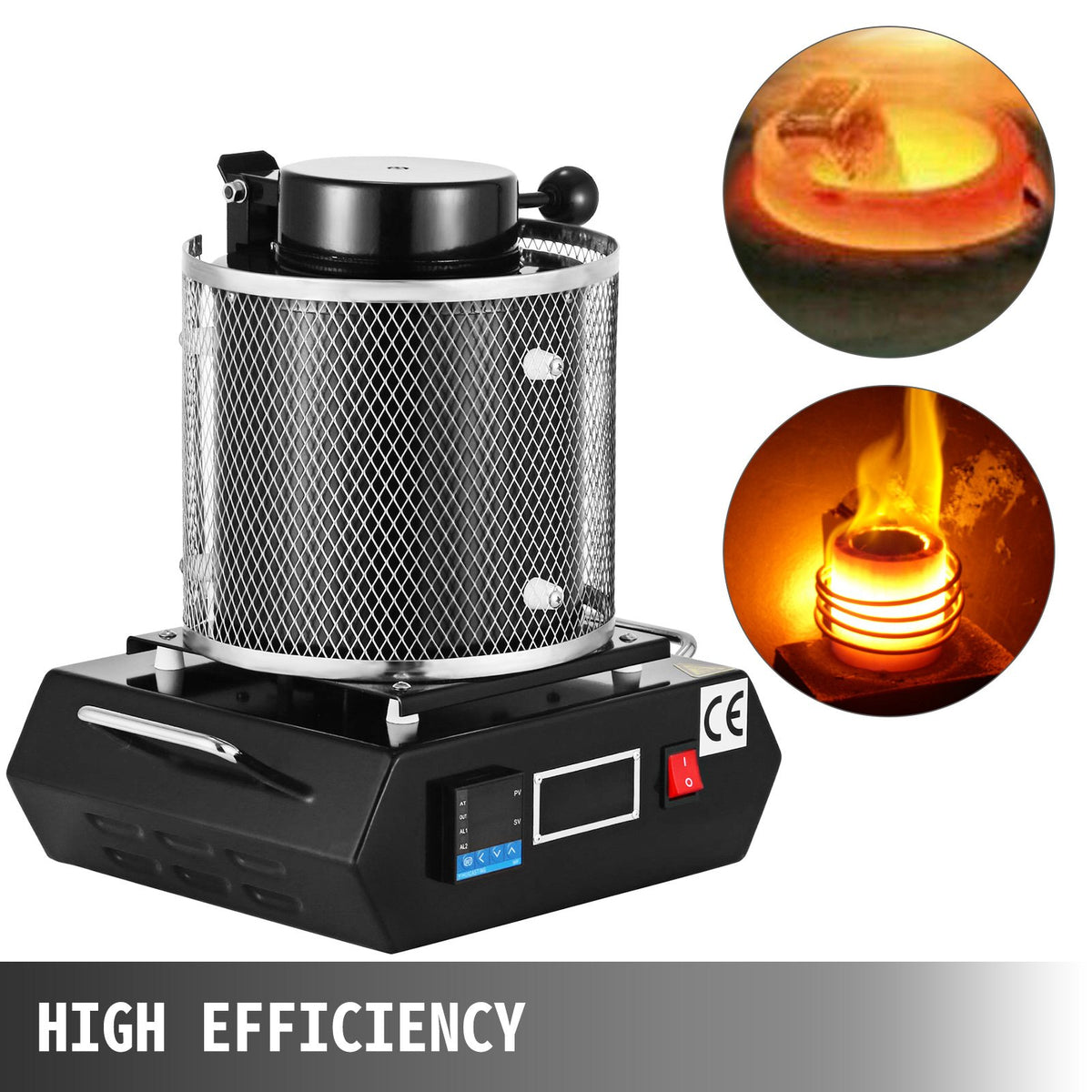 Guldsmältugn, 1350W, 1150℃ maxtemperatur, digital elektrisk smältugn, med 1 kg keramisk degel, för gjutning av ädla metaller, smälter guld, silver, aluminium