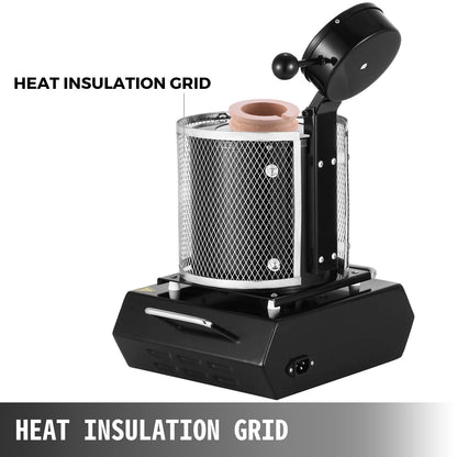 Gold Melting Furnace, 1350W, 1150℃ Max Temperature, Digital Electric Melting Furnace Machine, with 3 kg Ceramic Crucible, for Casting Refining Precious Metals, Melts Gold, Silver, Aluminum