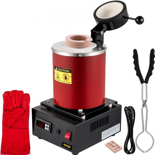 Gold Melting Furnace, 1350W, 1150 ℃ Max Temperature, Digital Electric Melting Furnace, with 3 kg Ceramic Crucible, Ingot Die, and Gloves, for Processing of Gold, Silver, Copper, Aluminum