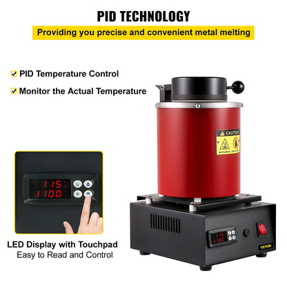Gold Melting Furnace, 1350W, 1150 ℃ Max Temperature, Digital Electric Melting Furnace, with 3 kg Ceramic Crucible, Ingot Die, and Gloves, for Processing of Gold, Silver, Copper, Aluminum
