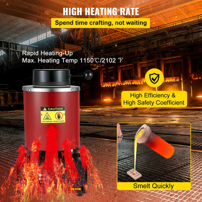 Gold Melting Furnace, 1350W, 1150 ℃ Max Temperature, Digital Electric Melting Furnace, with 3 kg Ceramic Crucible, Ingot Die, and Gloves, for Processing of Gold, Silver, Copper, Aluminum
