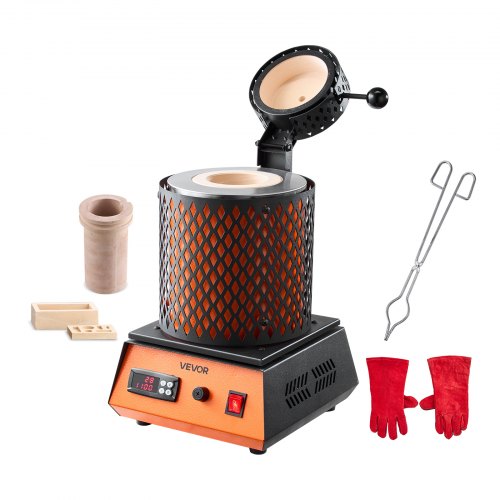 Electric Melting Furnace, 1500W Electric Melting Furnace Kit, 2102℉/1150℃ Metal Smelting Machine with 5kg Ceramic Crucible, Gold Smelting Kit for Jewelry Making, Metal Bars, Metal Components