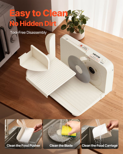Meat Slicer, 180W Electric Deli Slicer Machine with 170 mm Sharp Blade, Home Meat-Slicer with 60-90 RPM Slicing Speed, 0-15 mm Adjustable Thickness, for Frozen Meat, Ham, Baguett & Prime Steak
