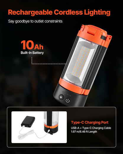 LED-arbetslampa med stativ, 10Ah, laddningsbar sladdlös campinglampa, med 3 lamphuvuden, avtagbart stativ, 2200 lumen 3000K-6500K dimbar, bärbar byggbelysning för arbetsplatsen
