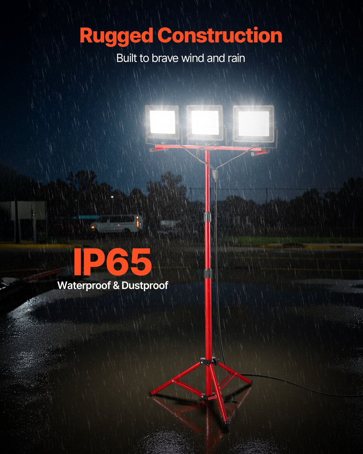 LED-arbetslampa med stativ, 21000 lumen, bärbar campinglampa med tre huvuden och individuell strömbrytare, stativ, 3,3 m nätsladd, för inomhus- och utomhusarbeten, IP65 vattentät
