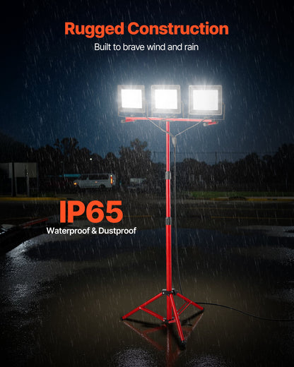 LED-arbetslampa med stativ, 21000 lumen, bärbar campinglampa med tre huvuden och individuell strömbrytare, stativ, 3,3 m nätsladd, för inomhus- och utomhusarbeten, IP65 vattentät