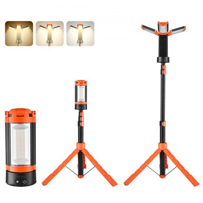 LED-arbetslampa med stativ, 6Ah, laddningsbar sladdlös campinglampa, med 3 lamphuvuden, avtagbart stativ, 2200 lumen 3000K-6500K dimbar, bärbar byggbelysning för arbetsplatsen