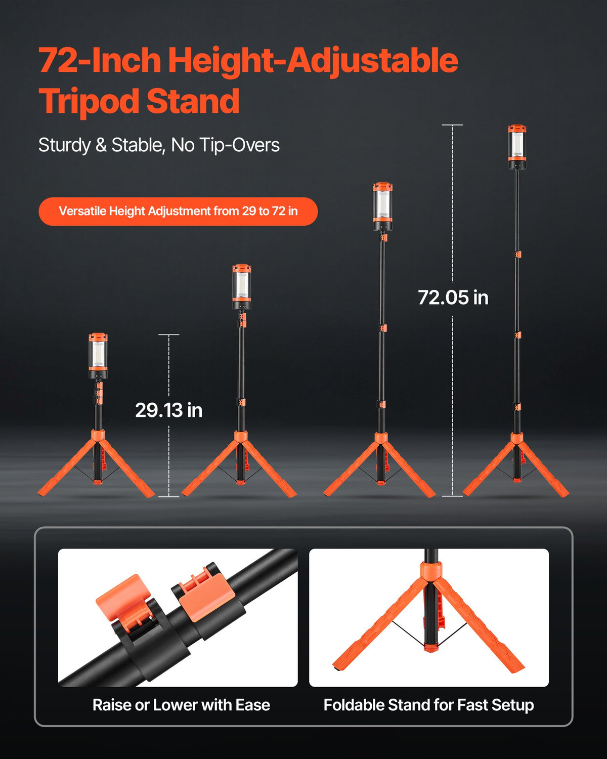 LED-arbetslampa med stativ, 6Ah, laddningsbar sladdlös campinglampa, med 3 lamphuvuden, avtagbart stativ, 2200 lumen 3000K-6500K dimbar, bärbar byggbelysning för arbetsplatsen