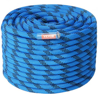 12,7 mm statiskt klätterrep, 38 m (125 fot) utomhusklätterrep 30 kN brottspänning, fiberrep med stålkarbinhakar för flykt, firning, brandräddning, blå