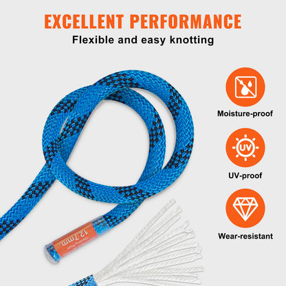 12,7 mm statiskt klätterrep, 60,9 m (200 fot) utomhusklätterrep, 30 kN brottspänning, fiberrep för flykt, firning, brandräddning, blått