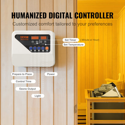 Bastuaggregat, 8KW elektrisk bastuugn, 400V 3N bärbar inomhus-/utomhusbastuaggregat med 3 timmars timer, digital styrenhet för 8-12 m³ hemmabruk, kommersiell hotellspadusch, max 110℃