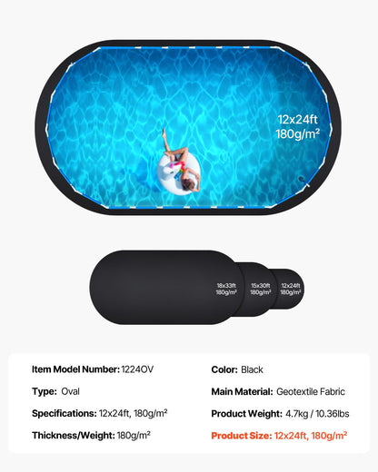 Oval poolmatta, 3,5 x 7,2 m poolmatta för ovanmarkspooler, extra tjock poolmatta, förhindrar punkteringar, underlag av återvunnet geotextilmaterial, förlänger fodrets livslängd