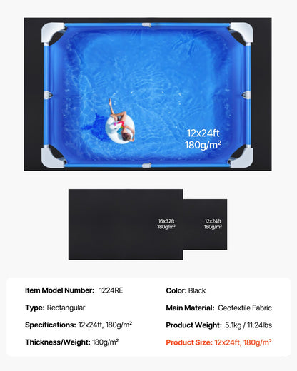 Rektangulär poolmatta, 3,6 x 7,2 m poolmatta för ovanmarkspooler, extra tjock poolmatta, förhindrar punkteringar, underlag av återvunnet geotextilmaterial, förlänger fodrets livslängd