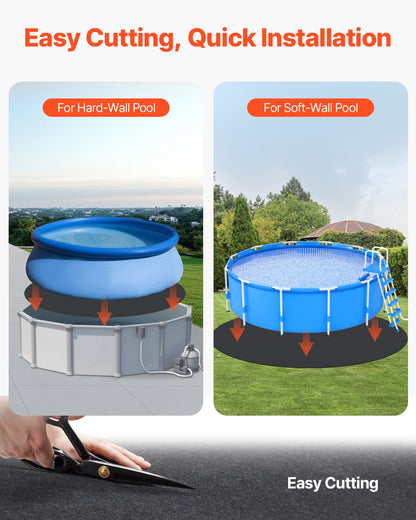 21 fot rund poolmatta, poolmatta för ovanmarkspooler, extra tjock poolmatta, förhindrar punkteringar, underlag av återvunnet geotextilmaterial, förlänger fodrets livslängd