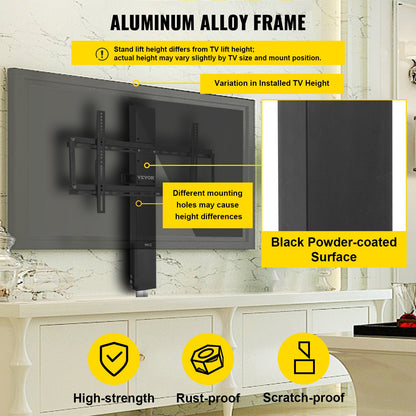 Motorized TV Lift Stroke Length 71.1 cm Motorized TV Mount Fit for 66–144.8 cm TV Lift with Remote Control Height Adjustable 71.1 cm Load Capacity 59.9 kg