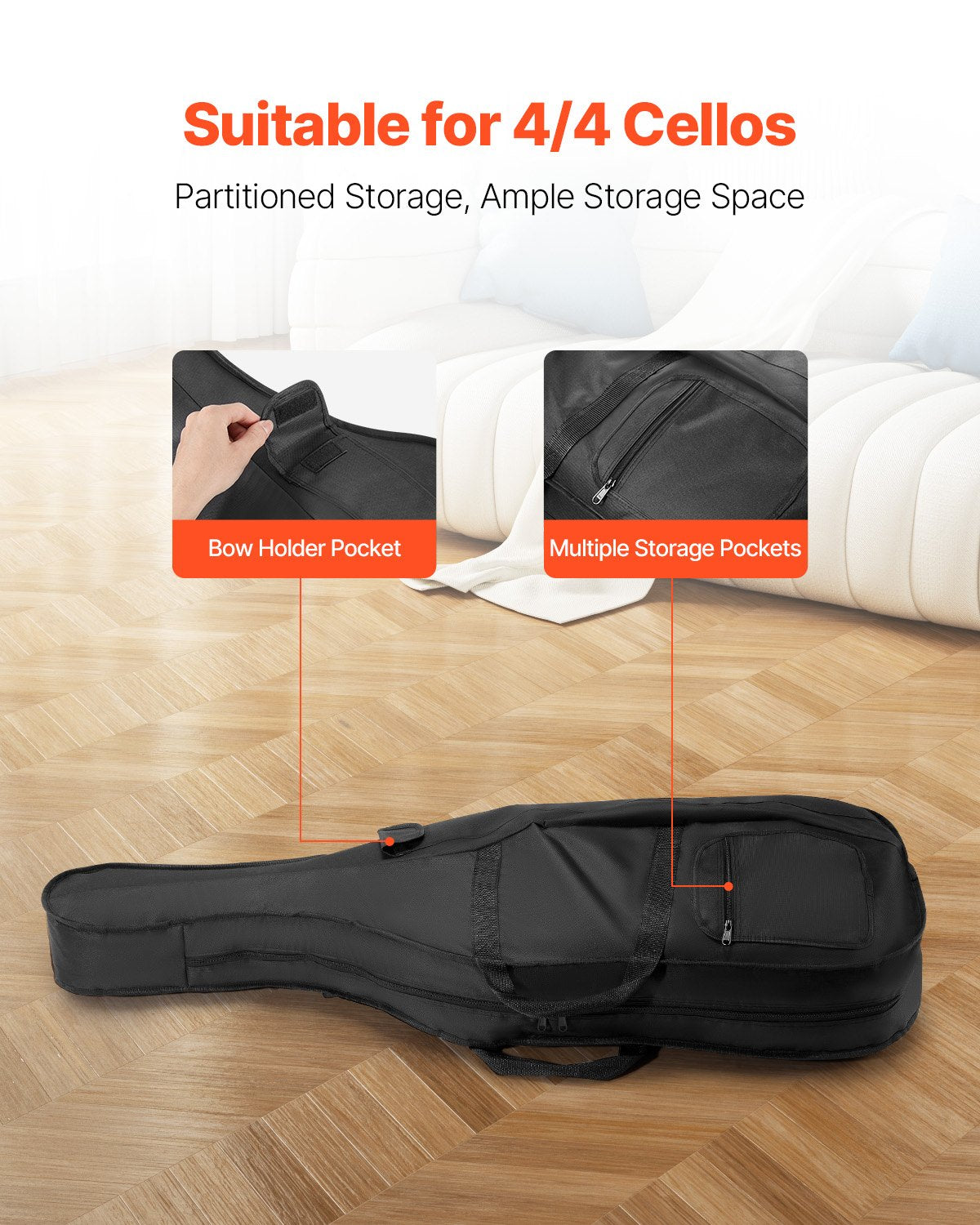 4/4 cellofojal i full storlek, vattentät nylon, lätt och bärbar reseväska, med förstärkt handtag, dubbla axelremmar, reptålig, professionell celloform, för cello, svart