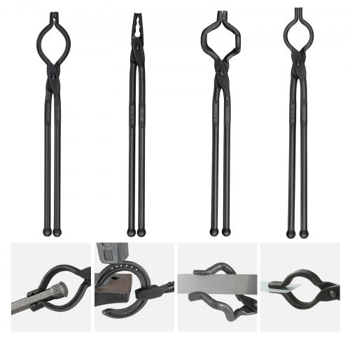 Smedtänger, 45,7 cm 4 st, V-bitsbulttänger, Wolf Jaw-tänger, Z-V-bitstänger och griptänger, smidstänger i kolstål med A3-stålnitar, för nybörjare och erfarna smeder, kling- och kling-smeder