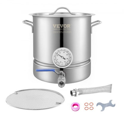 Vattenkokare i rostfritt stål, 18,9 l bryggkanna, trelagers botten för öl, bryggkanna, hembryggningstillbehör inkluderar lock, handtag, termometer, kulventil, filter, filterbricka