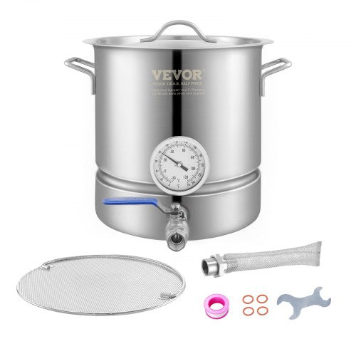 Vattenkokare i rostfritt stål, 18,9 l bryggkanna, trelagers botten för öl, bryggkanna, hembryggningstillbehör inkluderar lock, handtag, termometer, kulventil, filter, filterbricka