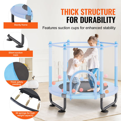 60" barnstudsmatta, 1,5 meter inomhus- och utomhusstudsmatta, mini-studsmatta för småbarn med säkerhetsnät och basketkorg, födelsedagspresenter och julleksaker för barn från 3 år, blå