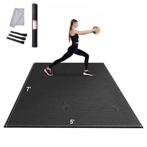 Träningsmatta, halkfri yogamatta med hög densitet, träningsyogamatta för män och kvinnor, fitness- och träningsmatta med väska och bärrem, för alla typer av hemmayoga, pilates och golvträning (7x5ft)