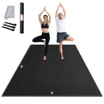 Träningsmatta, halkfri yogamatta med hög densitet, träningsyogamatta för män och kvinnor, fitness- och träningsmatta med väska och bärrem, för alla typer av hemmayoga, pilates och golvträning (9x6ft)