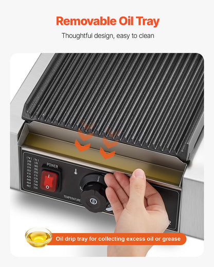 Commercial Panini Grill, 1800W Electric Sandwich Panini Maker, Stainless Steel Sandwichs Press Grill with Handle and Temp Control, 22x23 cm Flat Enamel Plate, for Hamburger Steak Bacon
