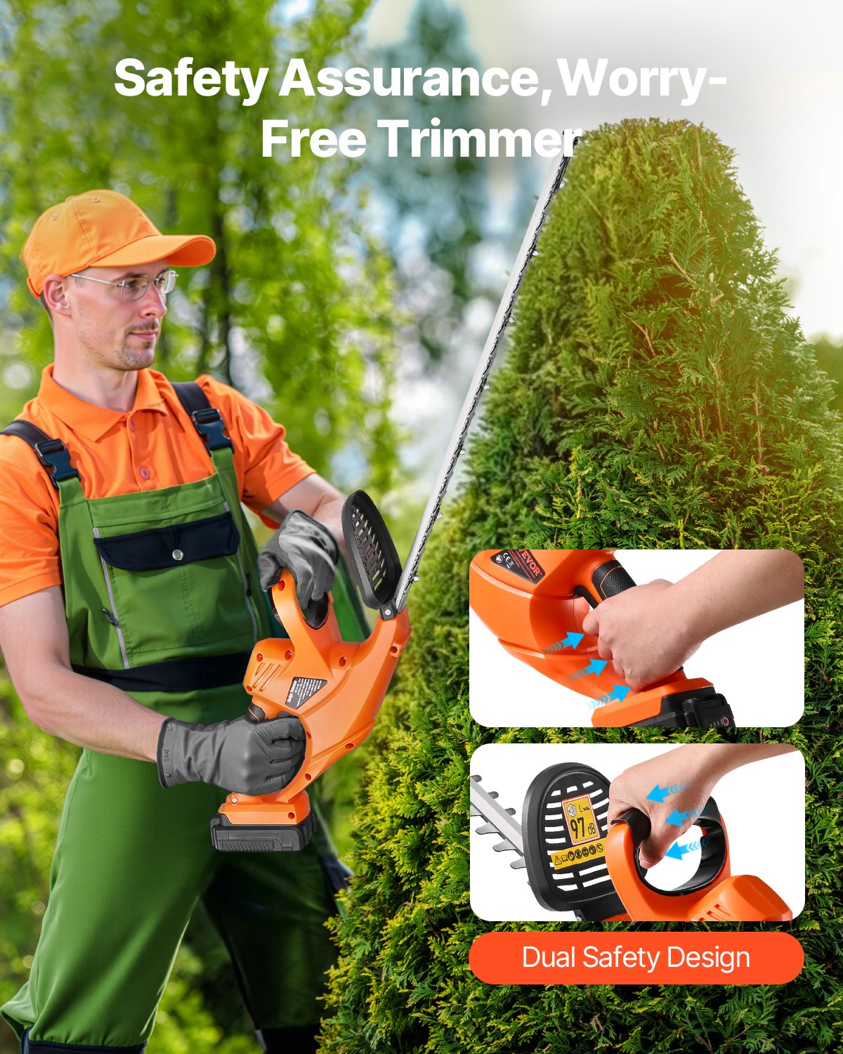 Elektrisk häcksax, 1200 varv/min, sladdlös häcksax för låga grenar, 20V 2A batteri, busktrimmare med 20-tums dubbelverkande blad och säker design, trädgårdstrimmer för gräsmattevård