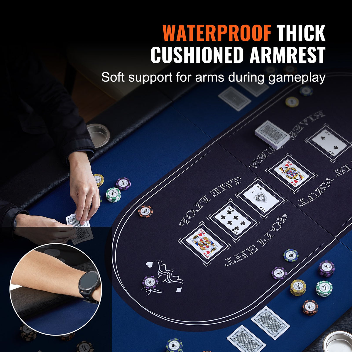Hopfällbart pokerbord för 8 spelare, Blackjack Texas Holdem pokerbord med vadderade skenor och mugghållare i rostfritt stål, bärbart hopfällbart kortspelsbord, 1830 mm ovalt kasinobord