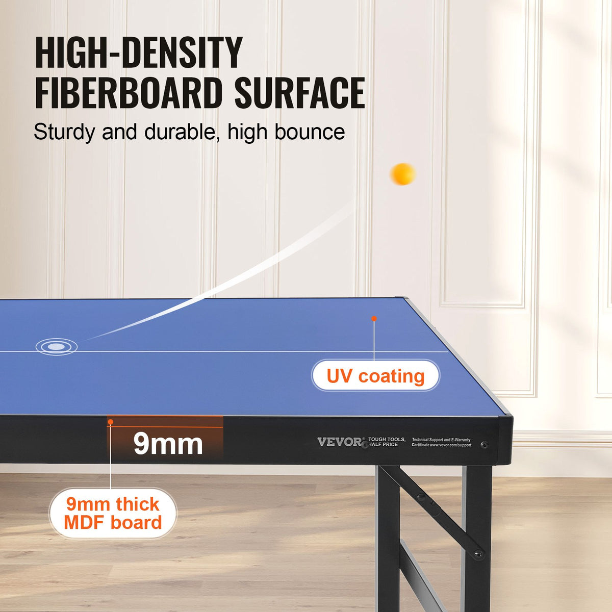 Ping Pong Table, Mid-Size Table Tennis Game, Indoor MDF Table Tennis Table, Foldable Portable Complete Ping Pong Table Set with Net, 2 Paddles, 3 Balls, Carry Bag, Handle (No Assembly Required)