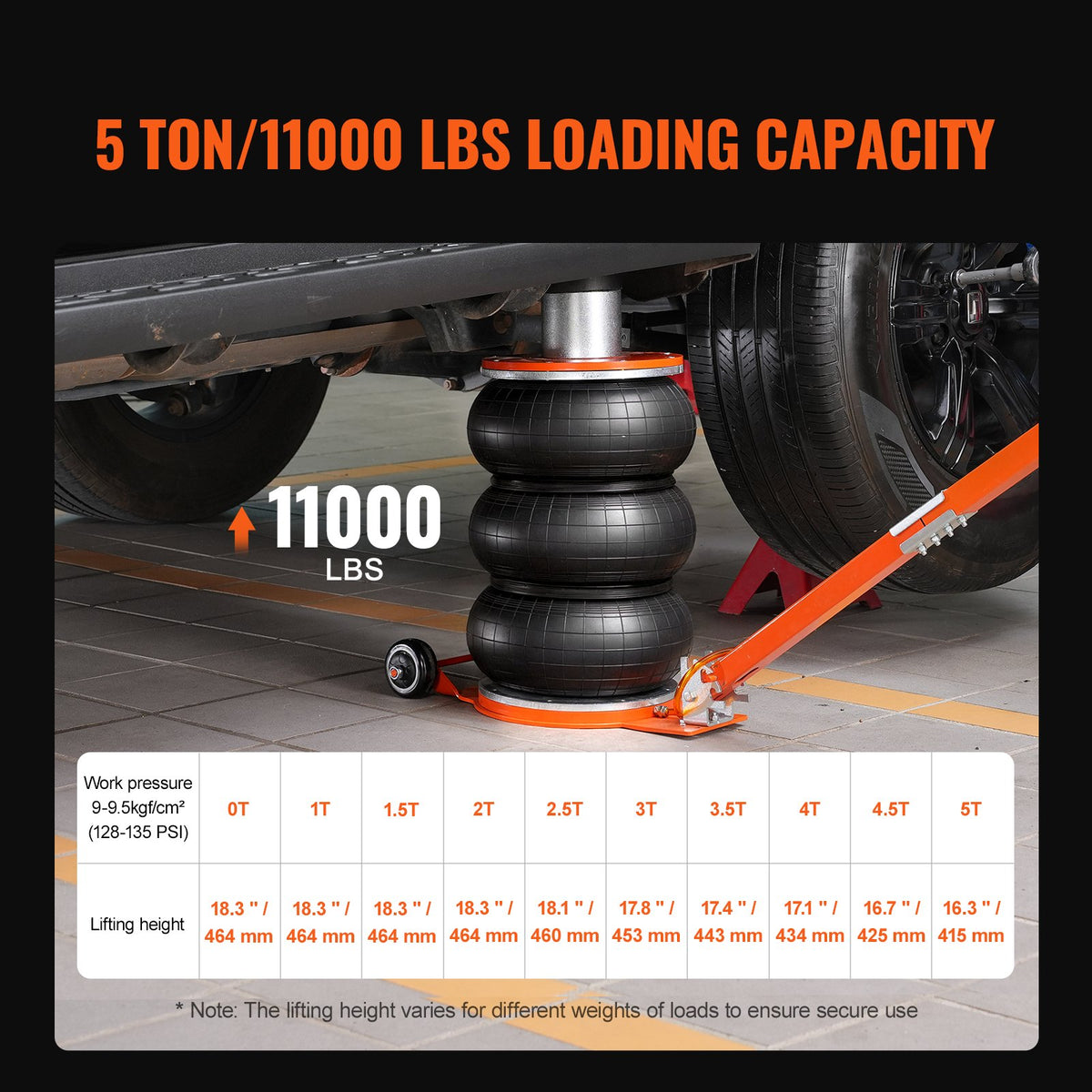 Air Jack, 5 Ton/11000 lbs, 4-10 S Pneumatic Lifting Jack with Heightened Column & Adjustable Handle, Easy-to-Lift & Space-Saving Jack with Thick Rubber Pad, Fits for Sedan, SUV, Pickup Truck