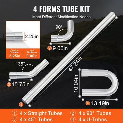 Exhaust Kit, 16pcs, DIY Universal Galvanized Steel Exhaust Kit with Slip-Fit Joint & Large Exhaust Tube, Rust-Proof Exhaust Pipe for Exhaust System, Fit for Garage/Auto Repair Store/4S Store
